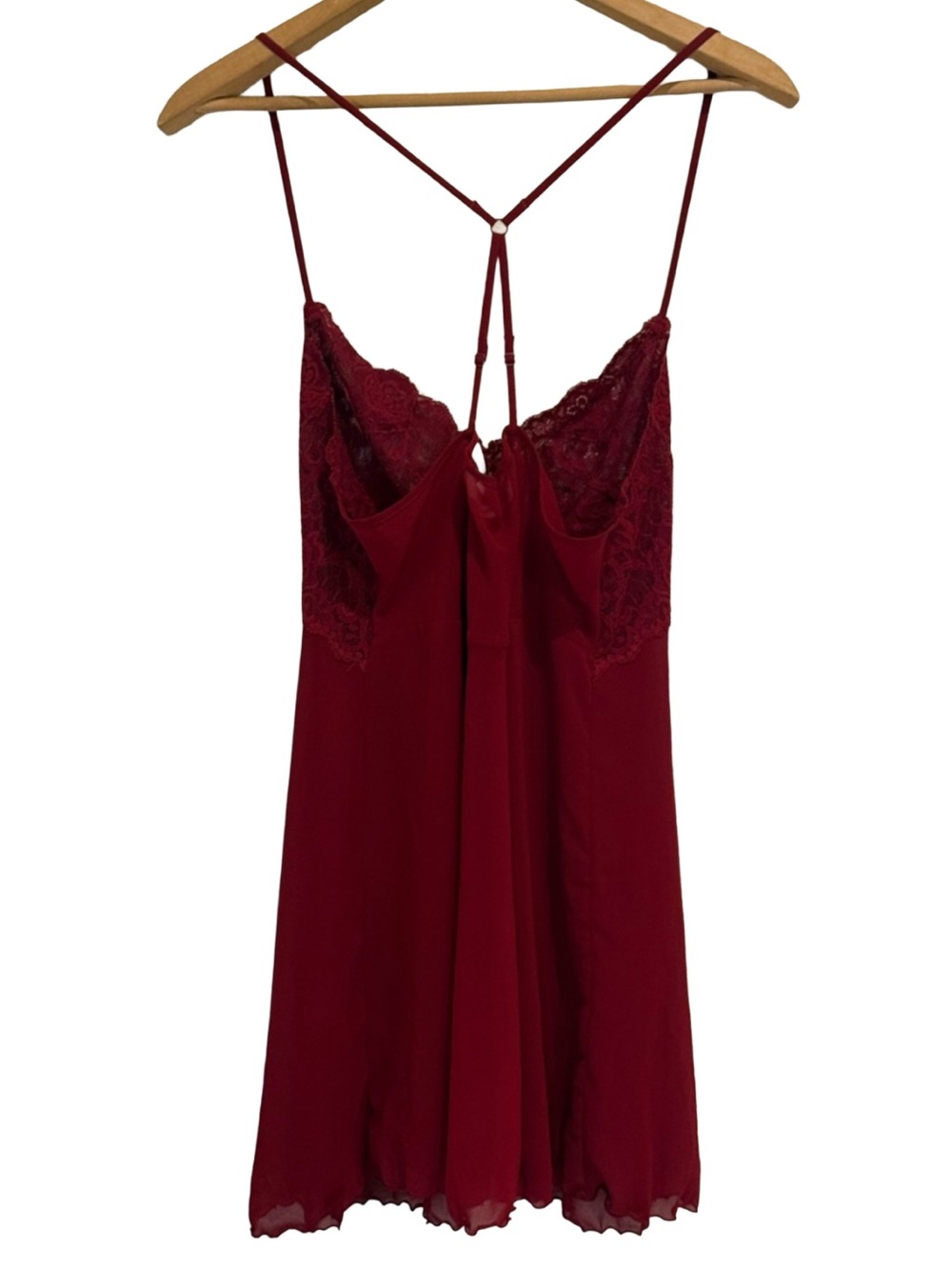 Burgundy Lace Nightie Chemise Sheer Slip Dress Mesh Victoria’s Secret Size L